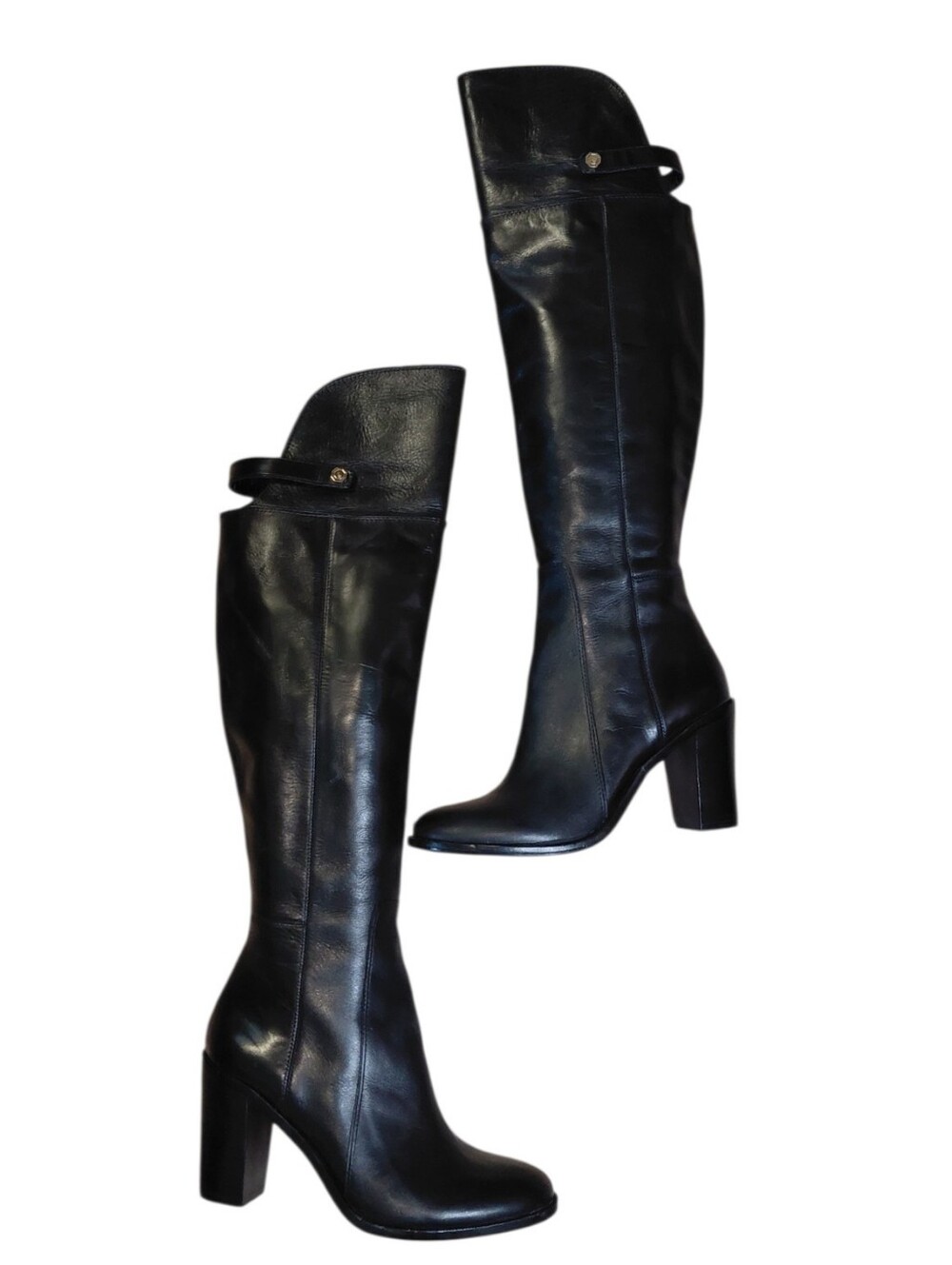 Louise et Cie Black Leather Over-the-Knee Boots with Tall Block Heel Size 8